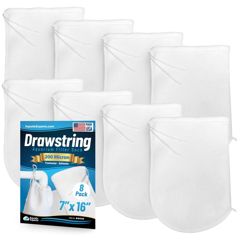 Aquatic Experts 200 Micron Drawstring Filter Sock - Filter Socks for Saltwater Aquarium, Sump Filter Sock, Freshwater Aquarium Filter Sock - Custom Made in The USA (7 inch by 16 inch, 8 Pack) - Image 1